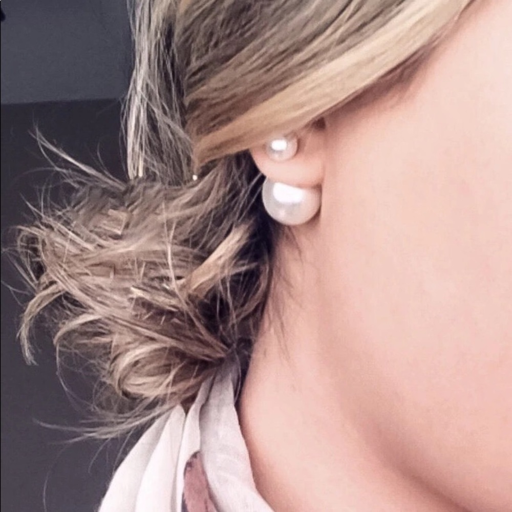 Best Seller! Minimalist Double Sided Pearl Earrings, Gift Post Bead Earrings - Picture 2 of 9
